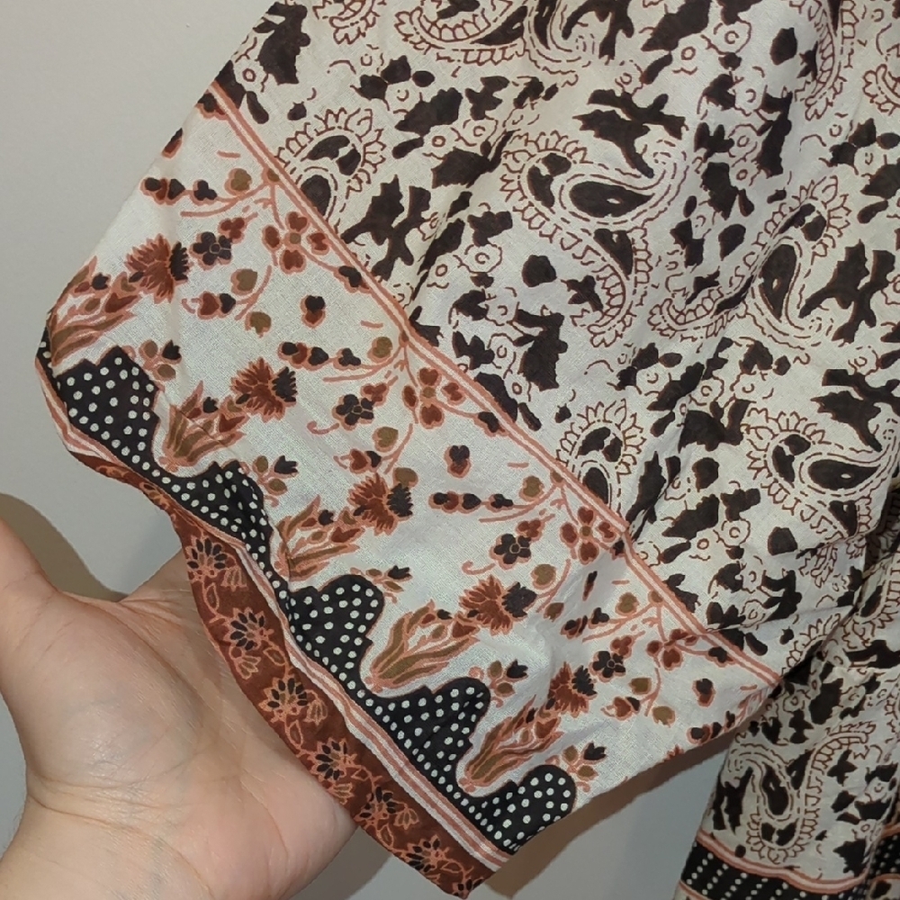Calypso St. Barth Cotton Ivory Floral Ruffle Tie Up Boho Peasant Blouse Medium - Picture 4 of 6